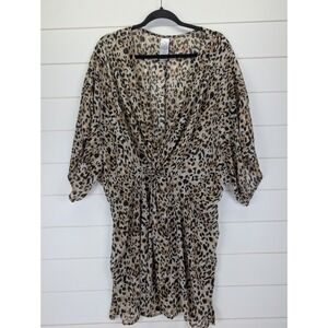 Women's Plus Size Leopard Print Swim Cover 3X Sheer Drapey Resort Beach Vacation